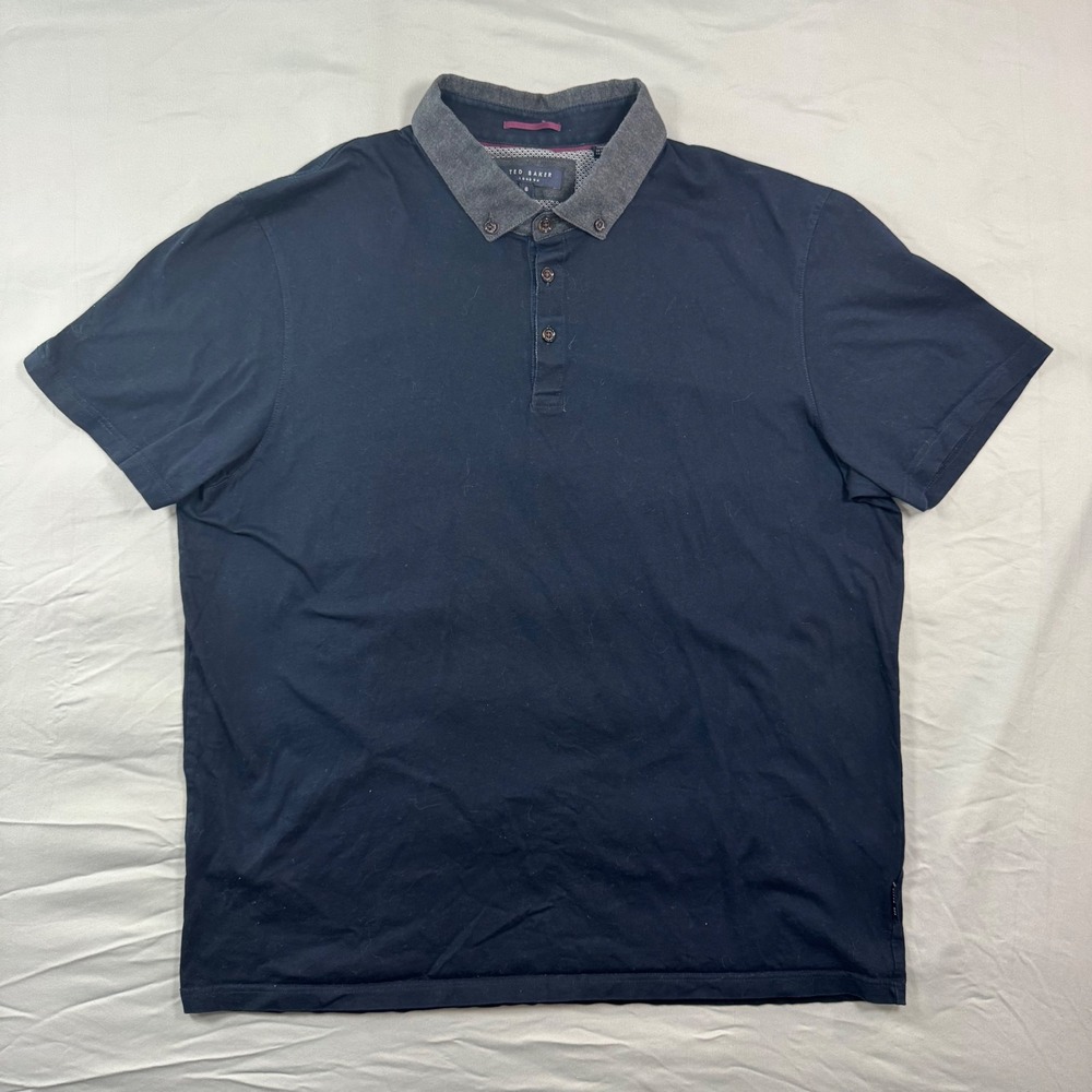 Ted Baker London Mens JEFNOR Navy Blue Contrast Collar Cotton Polo Shirt 6 (XXL)